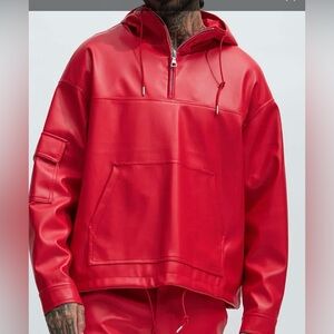 Red leather pull over jacket for men. Brand new still in package